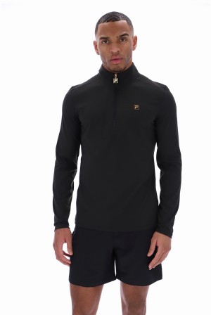 Black Fila Archer Half Zip Midlayer Men Sweatshirts | 1563RNYPG