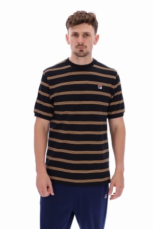 Black Fila Bruno Striped Ringer Men T-shirts | 1307GSTHR