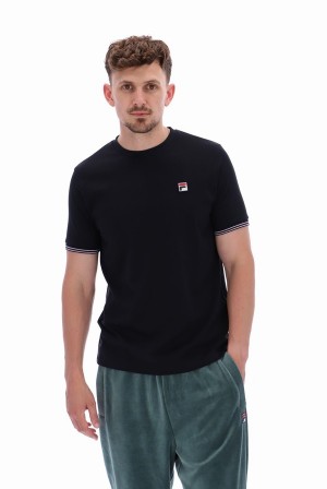 Black Fila Caleb Crew Men T-shirts | 7592VAWDX