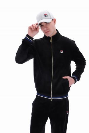 Black Fila Falken Velour With Gold Details Men Track Top | 3865IHPWY