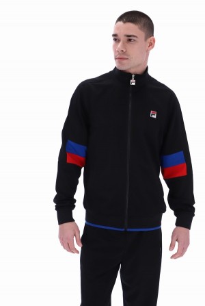 Black Fila Fischer Colour Blocked Men Track Top | 6739FMDJC