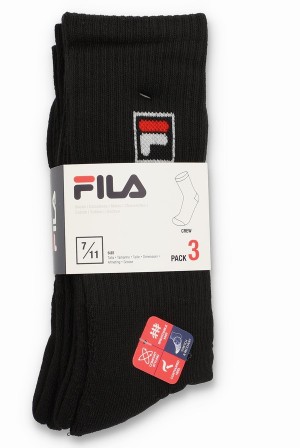 Black Fila Goat 3 Pk Classic Crew Men Socks | 2563YZGTI