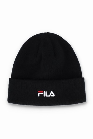 Black Fila Karts Fine Rib Turn Up Men Beanie | 7065XZNGP