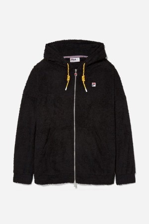 Black Fila Oversized Terry Fabric Women Hoodie | 0418FLWCQ