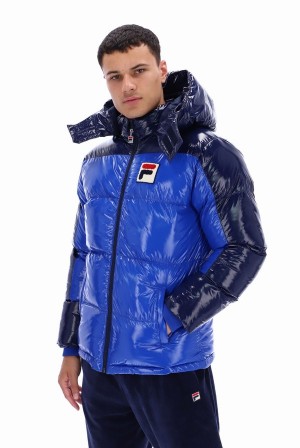 Black / Blue Fila Lionel Oversized Colour Block Puffer Men Jackets | 5460UCXWQ