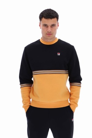 Black / Orange Fila Attwood Colour Block Men Sweatshirts | 9830EVHPZ