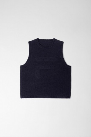 Blue Fila Cropped Knit Women Vest | 7584SCHUK