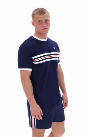 Blue Fila Joey Jaquard Men T-shirts | 7184CUOZH