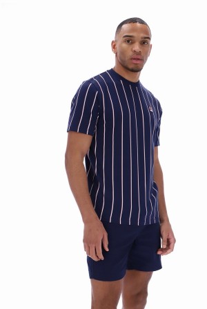 Blue Fila Lee Pin Striped Men T-shirts | 6942PIWQN