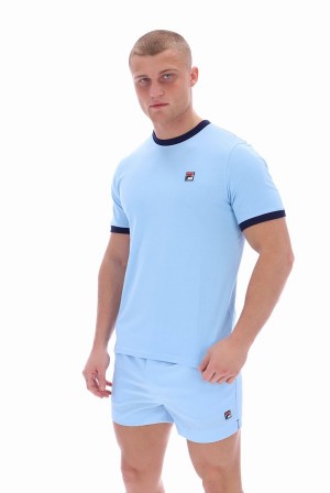 Blue Fila Marconi Essential Ringer Men T-shirts | 4091VLJRC