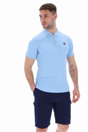 Blue Fila Pannuci Slim Fit Men Polo Shirts | 2176XEOPS