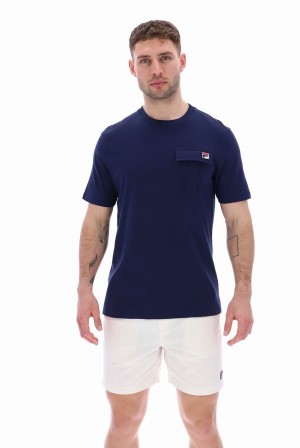 Blue Fila Riggs Pocket Men T-shirts | 5389IAZQY