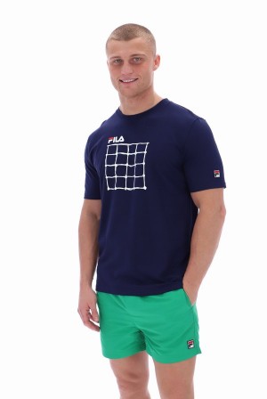 Blue Fila Tanner Front Graphic Men T-shirts | 6021OTXFK