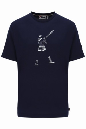 Blue Fila Tennis Player Graphic Women T-shirts | 4601EKUMA