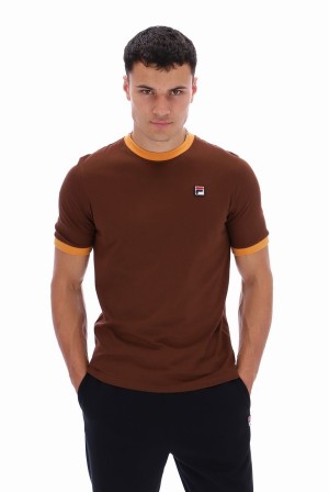 Brown Fila Marconi Essential Ringer Men T-shirts | 1605AGXNR