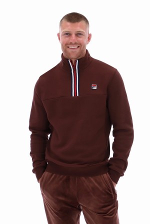 Brown / Grey Fila Weston Half Zip Men Sweatshirts | 1748OMESU