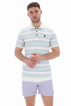 Cream Fila Edmond Yarn Dye Stripe Men Polo Shirts | 6710FZUNE