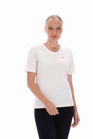 Cream Fila Tracey Deep V Neck Loose Fit Women T-shirts | 2841IMHRQ