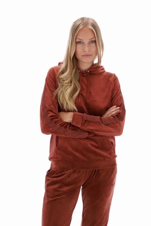 Dark Red Fila Malia Raglan Velour Women Hoodie | 7853YOCGK