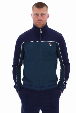 Dark Turquoise / Navy Fila Wales Retro Men Jackets | 9672ATEIU