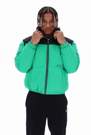 Deep Mint / Black Fila Evan Panelled Puffer Women Jackets | 0347LGZCV