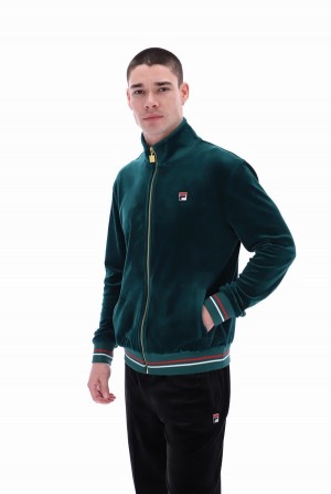 Green Fila Falken Velour With Gold Details Men Track Top | 1465OQGJB