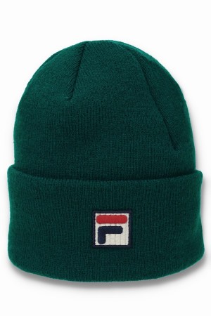 Green Fila Kudos F-Box Flat Knit Women Beanie | 2698NGYHE