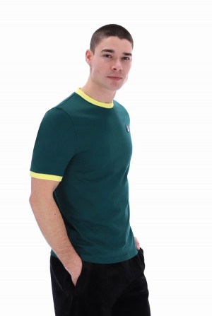 Green Fila Marconi Essential Ringer Men T-shirts | 3462CESAO