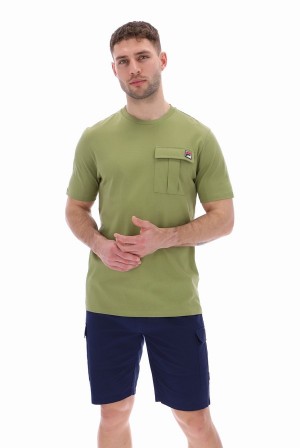 Green Fila Riggs Pocket Men T-shirts | 5879SDBOH