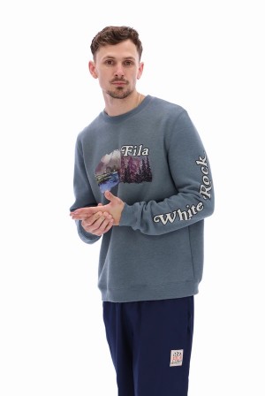 Grey Fila Len Graphic Crew Men Sweatshirts | 6781NMHJB