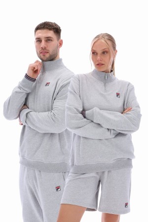 Grey Fila Ramy F Box 1/4 Zip With Yarn Dye Cuff Men Sweatshirts | 2058ICQGN