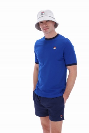 Light Blue / Navy Fila Marconi Essential Ringer Men T-shirts | 5071BQYOC