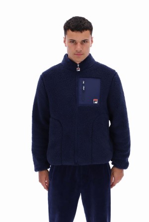 Navy Fila Cormac Tonal Zip Through Fleece Men Sweatshirts | 7940UHATK