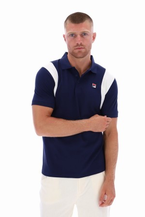 Navy Fila Dawson Archive Tennis Inspired Men Polo Shirts | 7640OLJNH