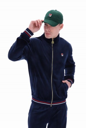 Navy Fila Falken Velour With Gold Details Men Track Top | 6147PGHOC