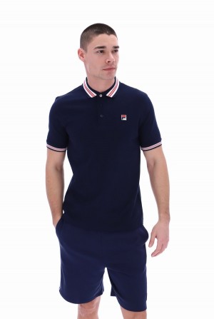 Navy Fila Faraz Tipped Rib Men Polo Shirts | 7640UVFTM