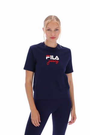 Navy Fila Janis Boxy Women T-shirts | 8523JRDFZ