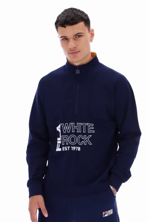 Navy Fila Piton Embossed 1/4 Zip Men Sweatshirts | 2083TZQAH