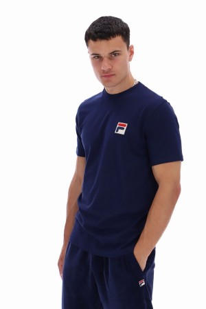 Navy Fila Rogan Large Logo Men T-shirts | 9520MFUKI