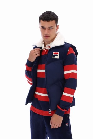 Navy Fila Rossy Corduroy Mix Puffer Men Jackets | 9031KYTFW