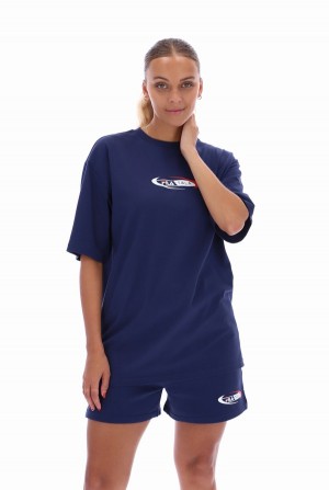 Navy Fila TALA Oversized  Women T-shirts | 4528OTQHP