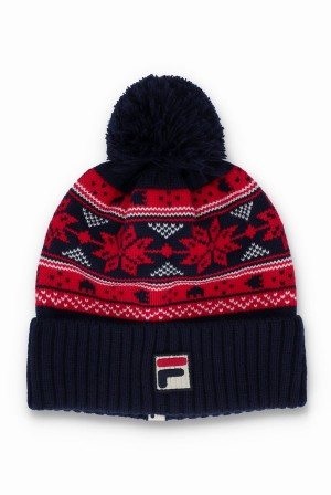 Navy Fila Trayzon Turn Up Pom Men Beanie | 2684YGTXN