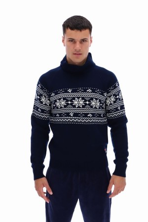 Navy Fila Watson Knitted Rollneck Men Sweatshirts | 4352OIDJC