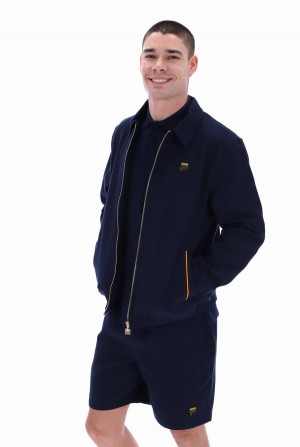 Navy / Orange Fila Fabi Houndstooth Men Jackets | 9160NFSLK