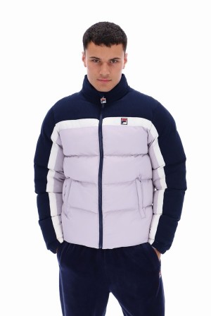 Navy / Purple Fila Rowan Corduroy Mix Colour Block Puffer Men Jackets | 8426GDMXT