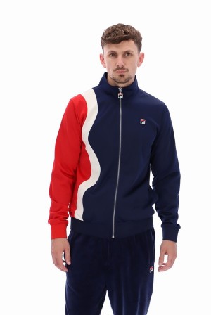 Navy / Red Fila Max Zipped Men Track Top | 3542WKJRP