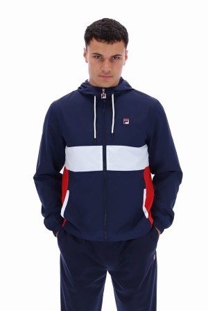 Navy / Red / White Fila Bianco Waterproof Anorak Men Jackets | 4096CTHEI