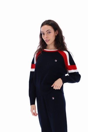 Navy / Red / White Fila Frankie Knit Crew Women Co-ords | 2059JTSON