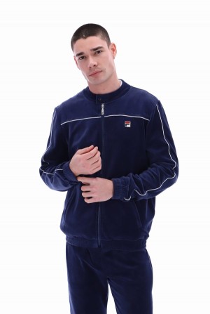 Navy / White Fila Fonzo Velour Men Track Top | 3894YGPQO