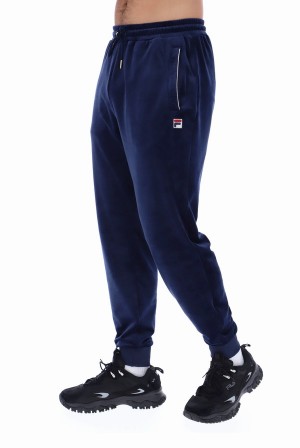 Navy / White Fila Lir Velour Men Bottoms | 4285OXYJK